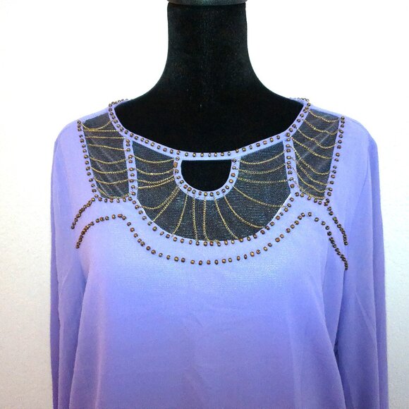 Iovposh, Purple long sleeve romper, with golden beads/fine chain details - Picture 9 of 16